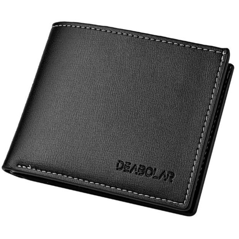 DEABOLAR Men's Faux Leather Wallet Short Wallet Multi-Card Slots - Black