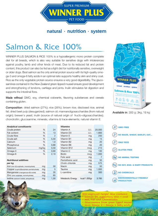 Winner Plus Salmon & Rice 18kg Ξηρά Τροφή για Ενήλικους Σκύλους με Ρύζι και Σολομό