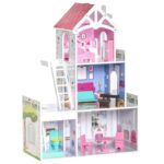 HOMCOM 350-108 Ξύλινο κουκλόσπιτο 3 ορόφων με σκάλες και αξεσουάρ κατασκευή MDF για παιδιά 3-6 ετών 60x29x85cm - Ροζ | Milo Toy Shop Nicosia | Skroutz Toy Shop Cyprus