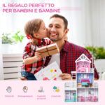 HOMCOM 350-108 Ξύλινο κουκλόσπιτο 3 ορόφων με σκάλες και αξεσουάρ κατασκευή MDF για παιδιά 3-6 ετών 60x29x85cm - Ροζ | Milo Toy Shop Nicosia | Skroutz Toy Shop Cyprus