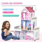 HOMCOM 350-108 Ξύλινο κουκλόσπιτο 3 ορόφων με σκάλες και αξεσουάρ κατασκευή MDF για παιδιά 3-6 ετών 60x29x85cm - Ροζ | Milo Toy Shop Nicosia | Skroutz Toy Shop Cyprus